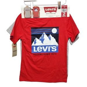Levi's Youth T-Shirts 2 Pack Size 7/8 Red & Gray With Logo On Front